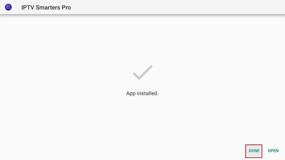 Example App installed screen with Open at bottom right