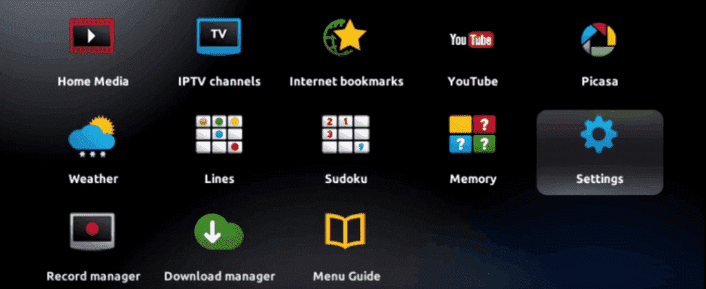 MAG embedded portal home screen with Settings highlighted