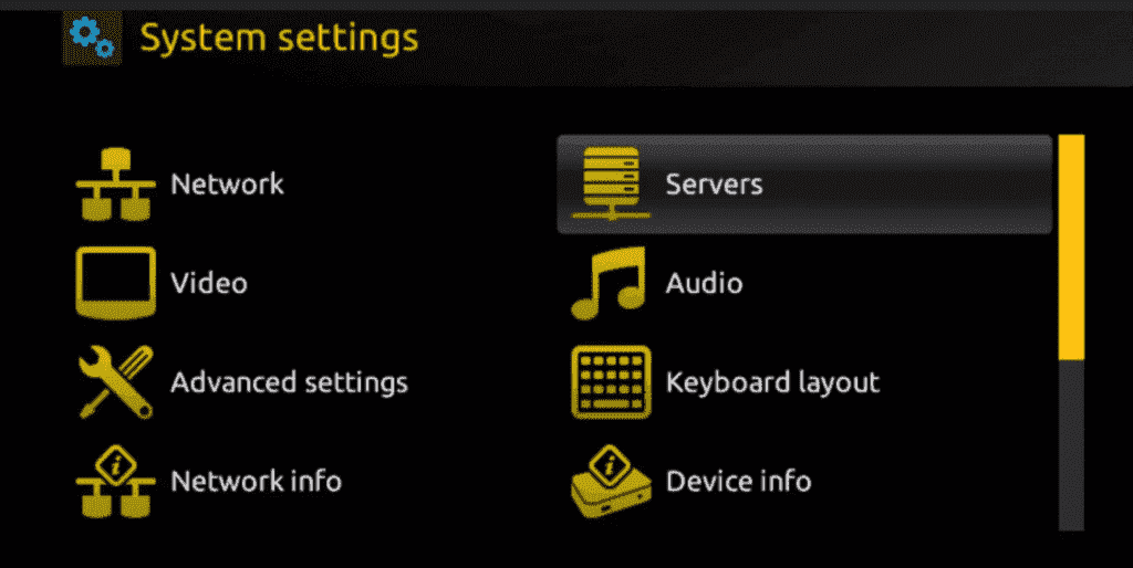 MAG System settings with Servers highlighted