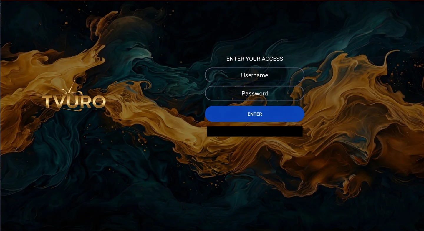 TVURO player access screen with private details hidden